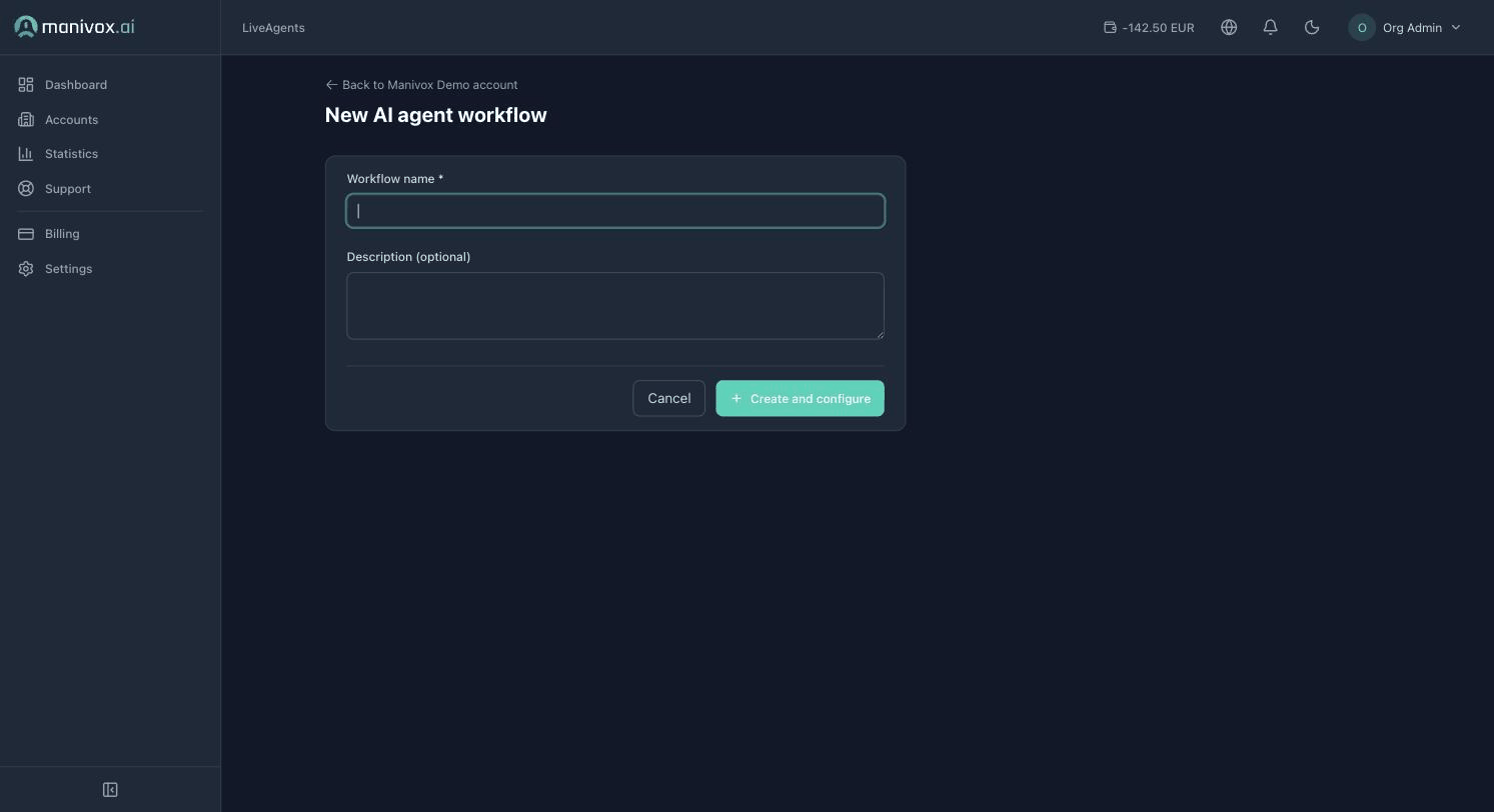 Création d'un nouveau workflow d'agent : nom et description
