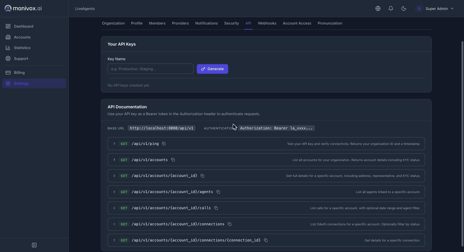 API keys and endpoint reference