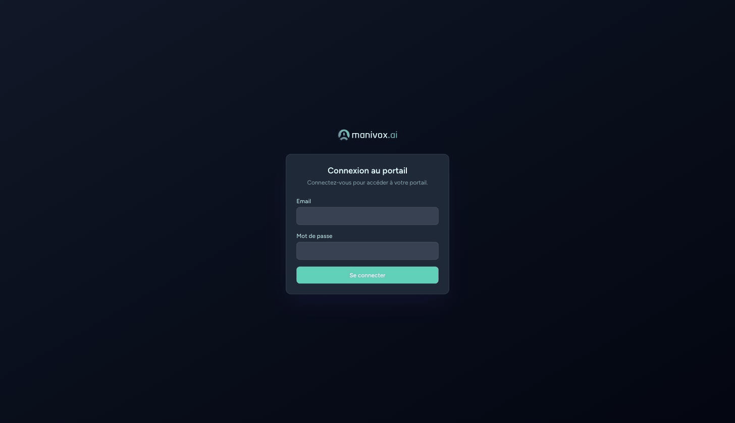 Écran de connexion du portail client